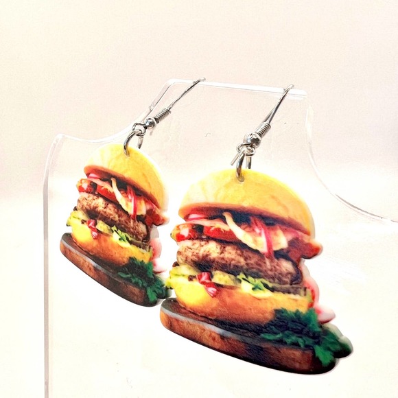 Pub Burger Earrings - Diner Earrings - Football Earrings - Sandwich BBQ Earrings - Picture 5 of 8